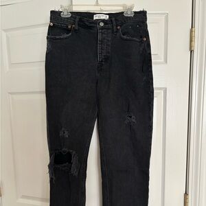 Abercrombie & Fitch Black Dad Jeans with Distressed Knee